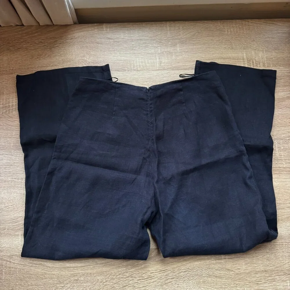 Reformation Justin Linen Straight-Leg Pants Black 8